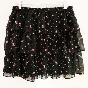 Gap Black Floral Tiered Ruffle Skirt